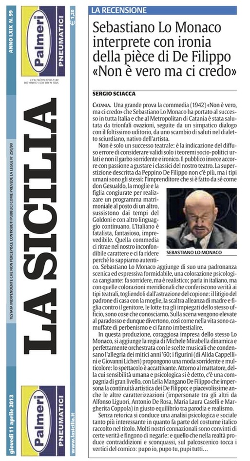 La Sicilia 11 aprile 2013 - recensione di Sergio Sciacca dello spettacolo 
